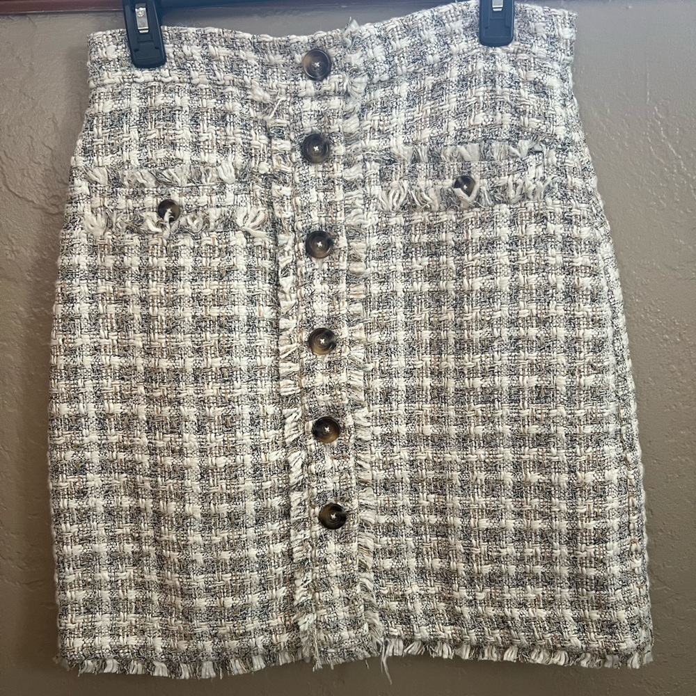 Ann Taylor Chic Tweed Button-Front Skirt